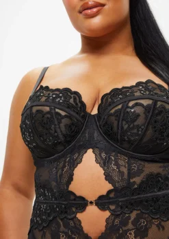 Icon Fuller Bust Padded Sequin Lingerie Body - Black