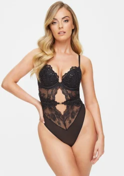 Icon Padded Sequin Lingerie Body - Black