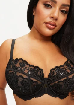 Icon Sequin Fuller Bust Non Padded Balcony Bra - Black