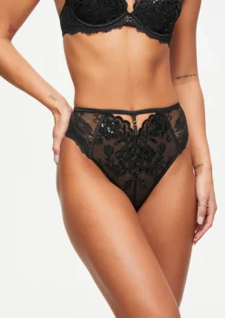 Icon Sequin High Waisted Brazilian Knickers - Black