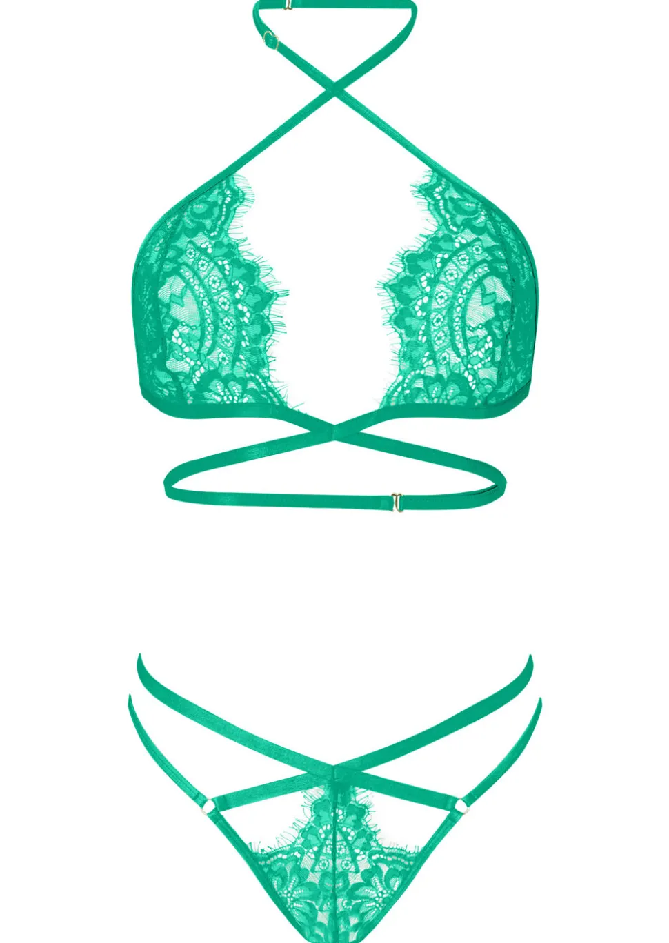 Infinite Lace Crotchless Lingerie 2 Piece Set - Green