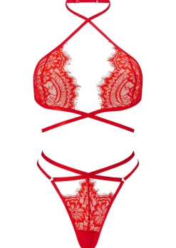 Infinite Lace Crotchless Lingerie 2 Piece Set - Red