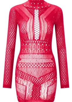 Jewelled Janelle Mini Fishnet Dress - Red