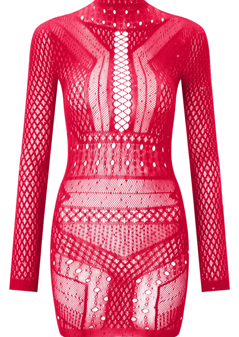 Jewelled Janelle Mini Fishnet Dress - Red