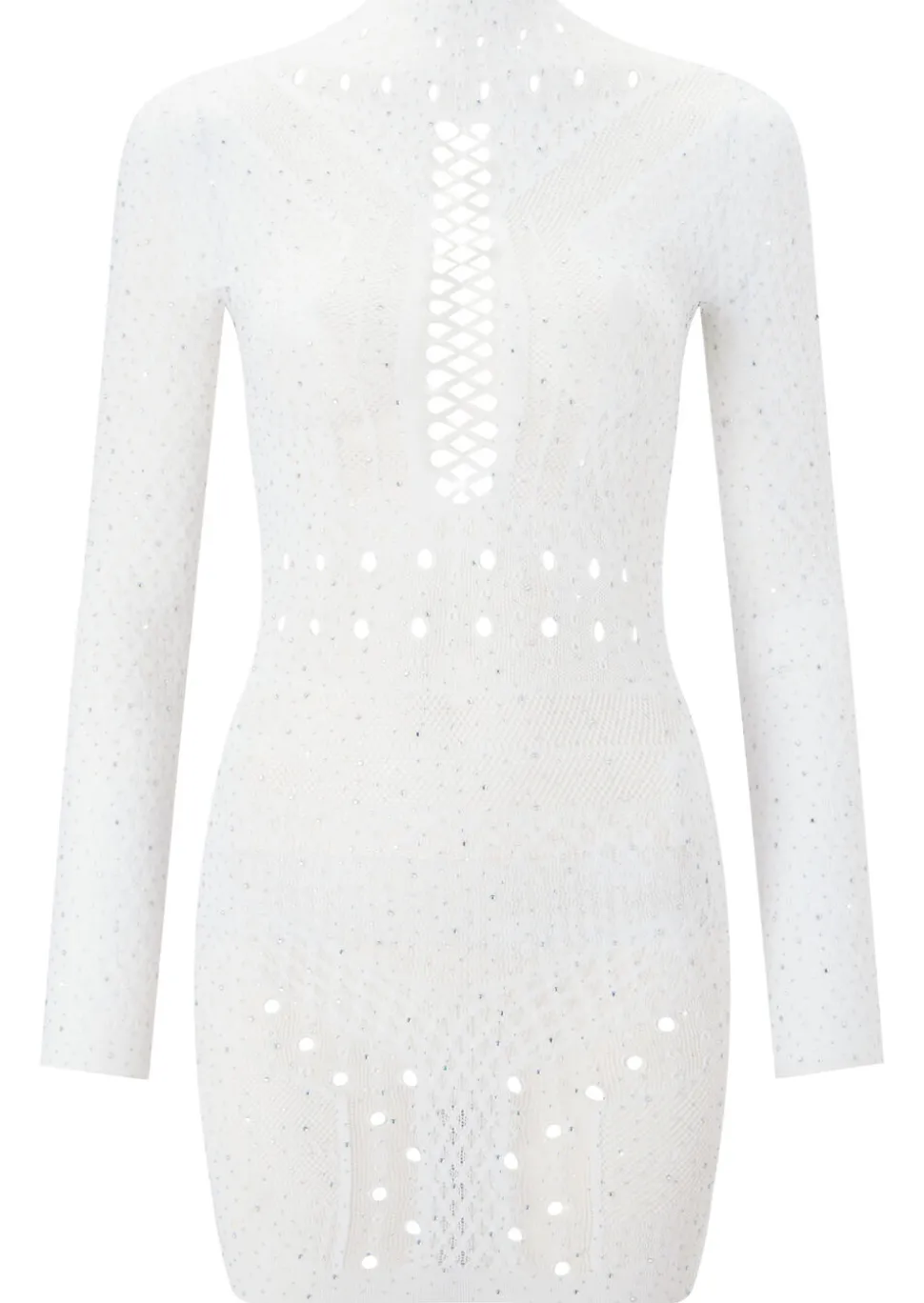 Jewelled Janelle Mini Fishnet Dress - White