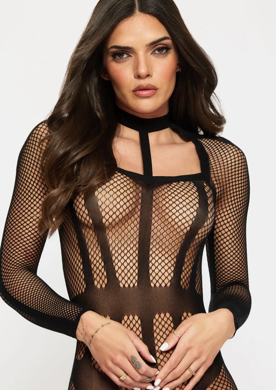 Jupiter Fishnet Crotchless Bodystocking - Black