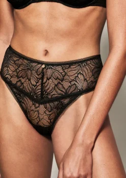 Knickerbox Alice Lace High Waisted Thong - Black