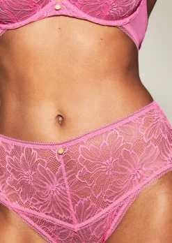 Knickerbox Alice Lace High Waisted Brazilian Knickers - Pink