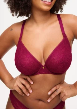 Knickerbox Alice Lace Non Padded Plunge Bra - Dark Red