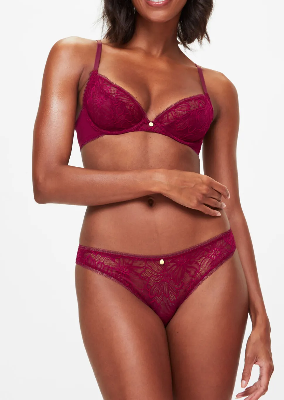 Knickerbox Alice Lace Non Padded Plunge Bra - Dark Red