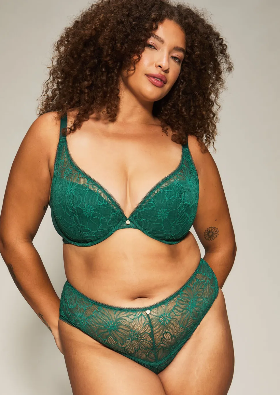 Knickerbox Alice Lace Padded Plunge Bra - Dark Green