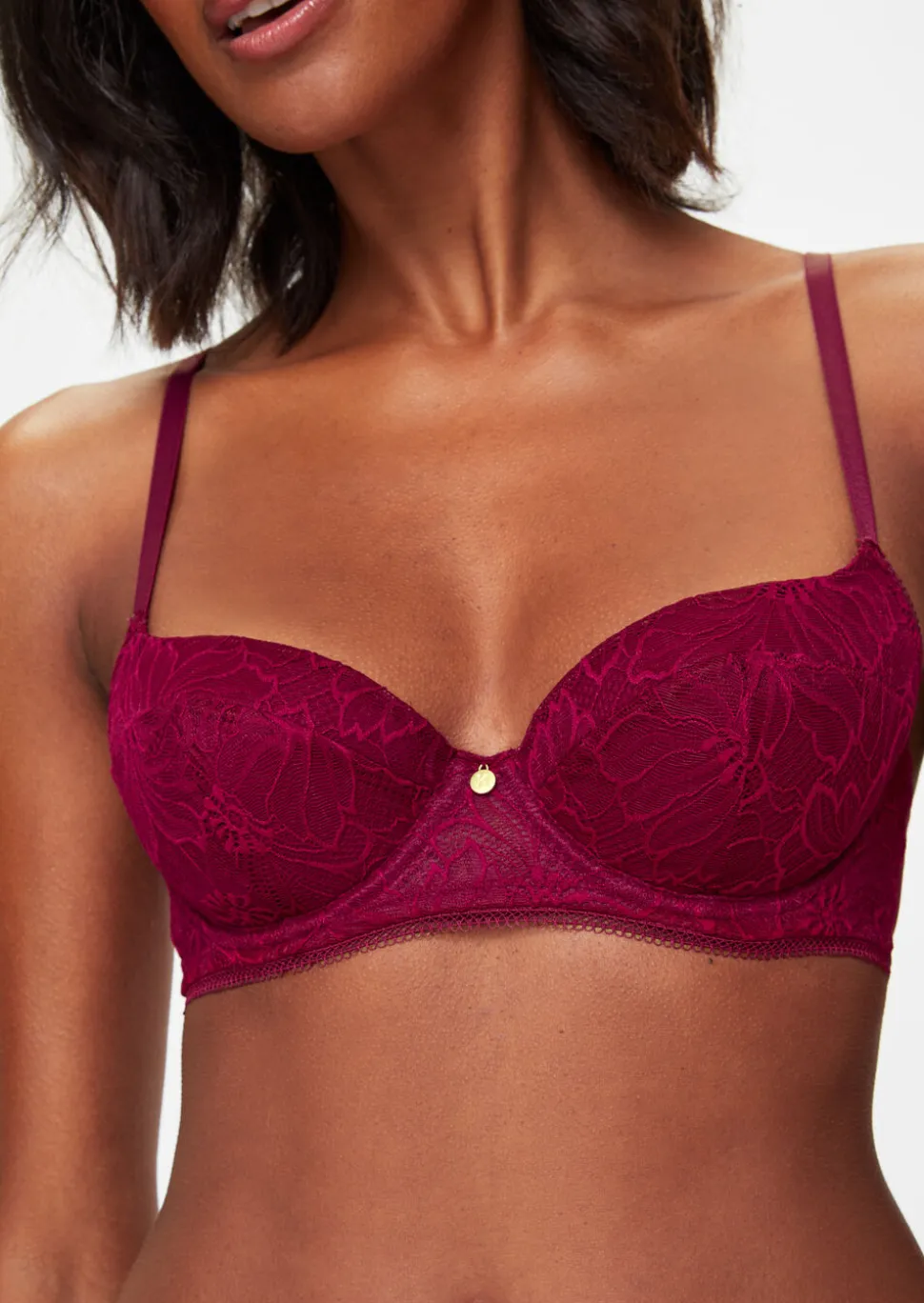 Knickerbox Alice Lace Padded Balcony Bra - Dark Red