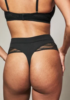 Knickerbox Charlotte Lace High Waisted Thong - Black