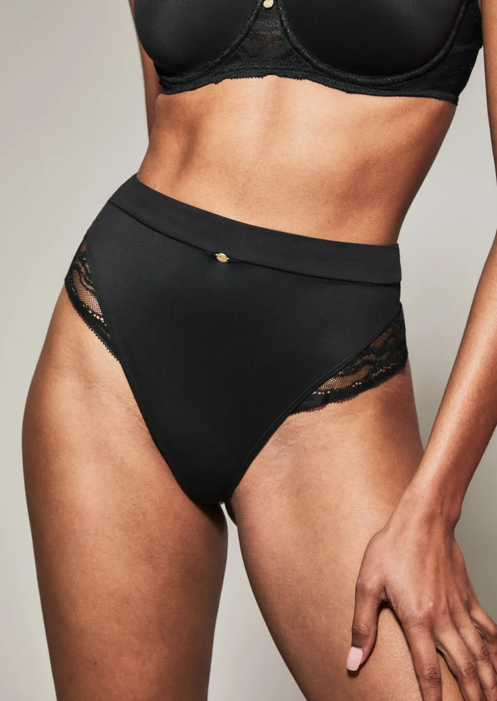 Knickerbox Charlotte Lace High Waisted Thong - Black
