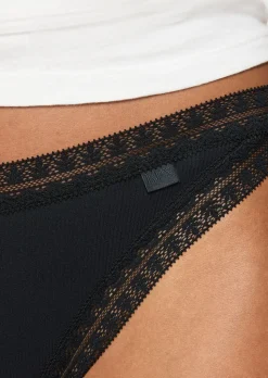 Knickerbox Geometric Cotton Lace Thong - Pack of 3 - Black