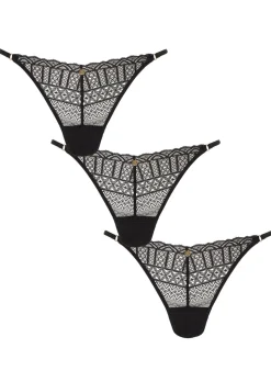 Knickerbox Geometric Lace Thong - Pack of 3 - Black