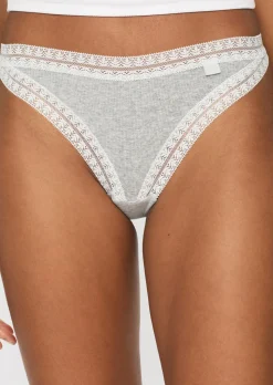 Knickerbox Geometric Lace Trim Cotton Thong - Pack of 3 - Navy