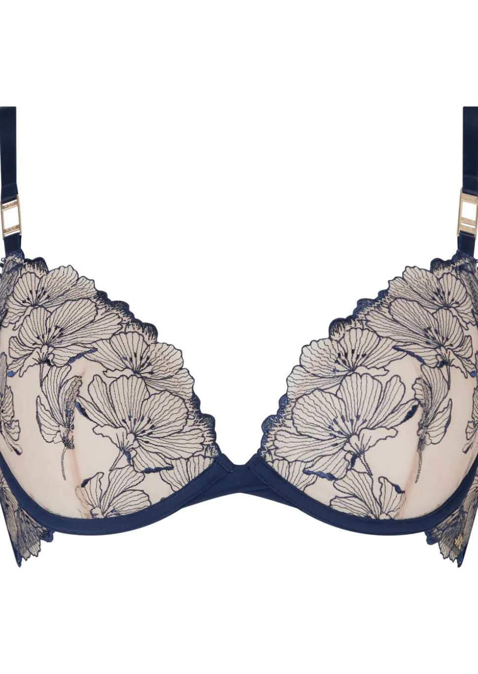 Knickerbox Jasmine Embroidered Non Padded Plunge Bra - Navy