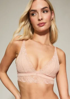 Knickerbox Louisa Lace Longline Triangle Bralette - Pale Pink