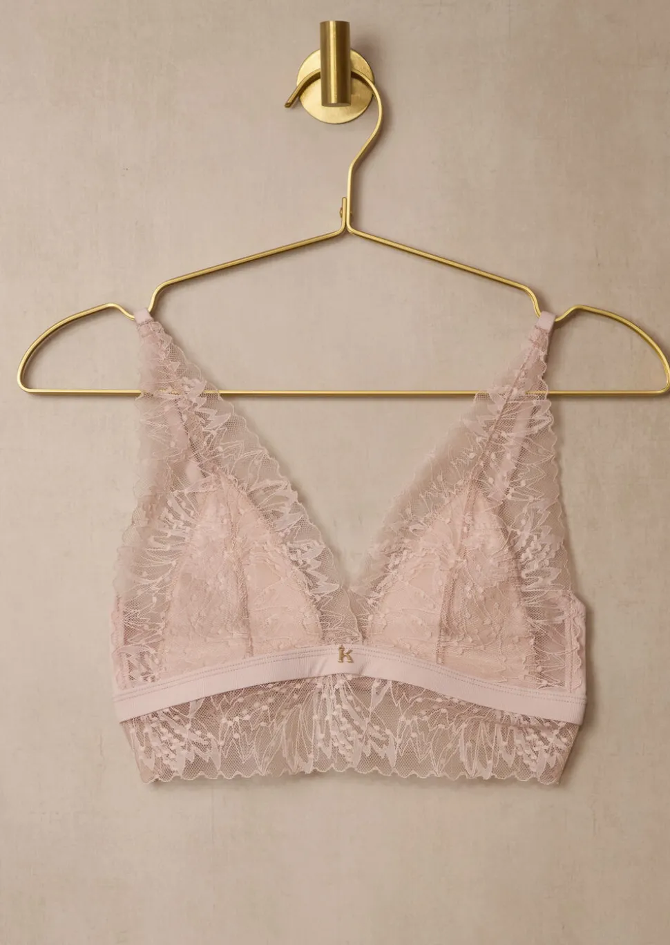 Knickerbox Louisa Lace Longline Triangle Bralette - Pale Pink