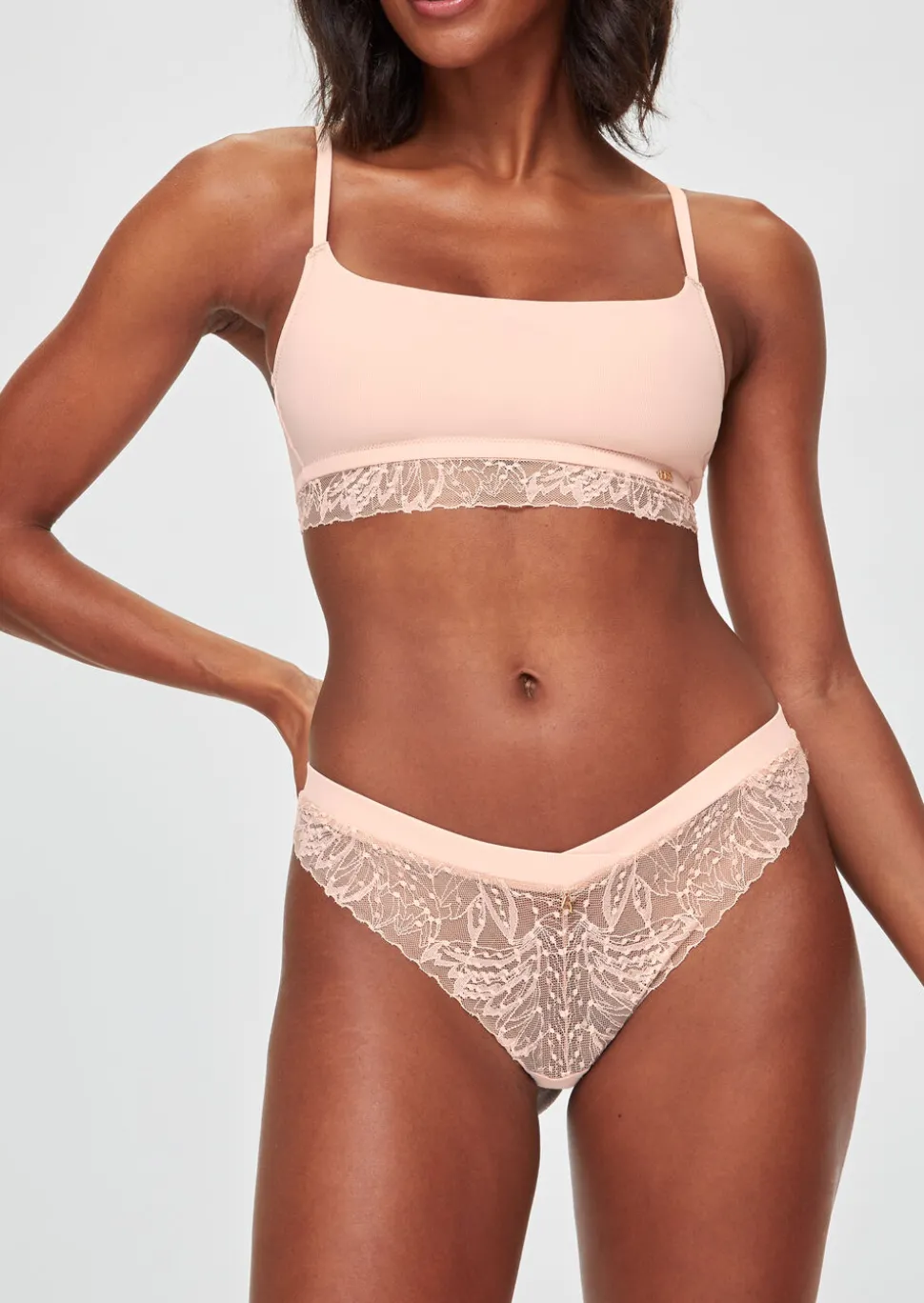 Knickerbox Louisa Lace Padded Crop Bralette - Pale Pink