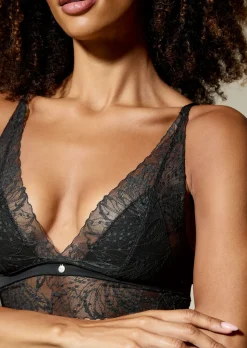 Knickerbox Louisa Lace Ribbed Longline Triangle Bralette - Black