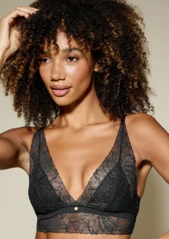 Knickerbox Louisa Lace Ribbed Longline Triangle Bralette - Black