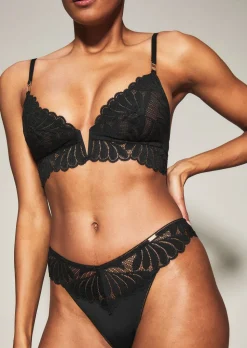 Knickerbox Olivia Lace High Leg Brazilian Knickers - Black