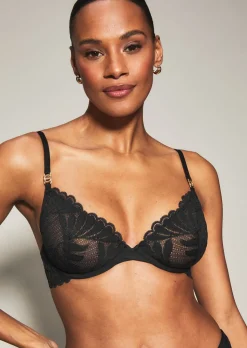 Knickerbox Olivia Lace Non Padded Plunge Bra - Black