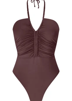 Knickerbox Swim Collections Plaited Halterneck Padded Swimsuit - Brown