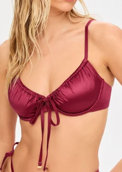 Knickerbox Swim Shimmer Ruched Wired Bikini Top - Red
