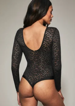 Knickerbox Zadie Textured Long Sleeve Lingerie Body - Black