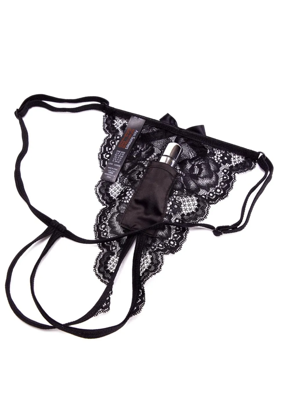 Lace Crotchless Thong with Removable Vibrating Bullet