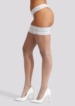Lace Top Fishnet Hold Ups - White