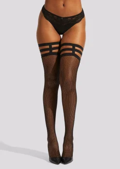 Leg Harness Fishnet Hold Ups - Black