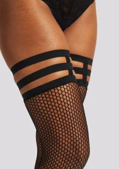 Leg Harness Fishnet Hold Ups - Black
