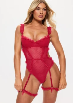 Locked On Love Padded Crotchless Lingerie Body - Red
