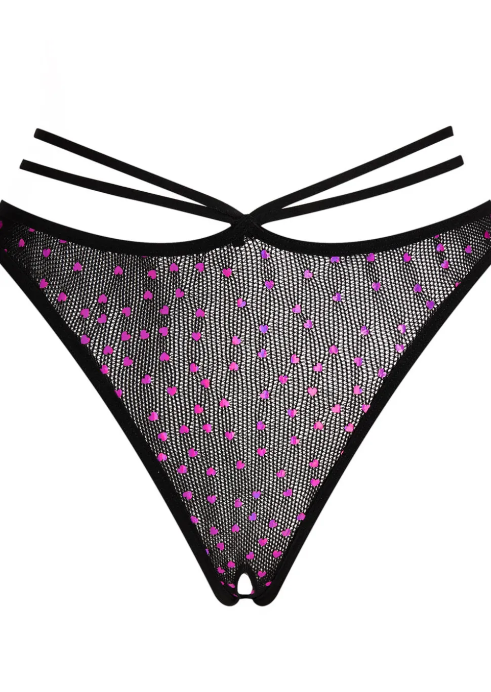 Love Me Heart Sequin Crotchless Thong - Black/Pink