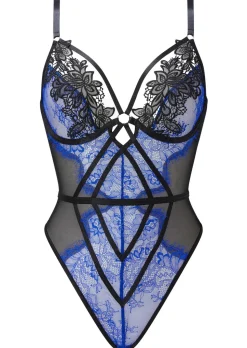 Lovers Secret Lace Crotchless Lingerie Body - Black/Blue