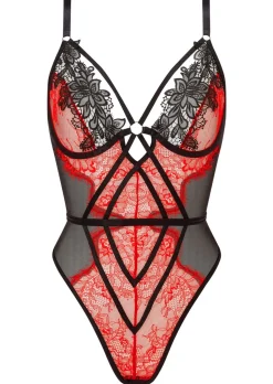 Lovers Secret Lace Crotchless Lingerie Body - Black/Red