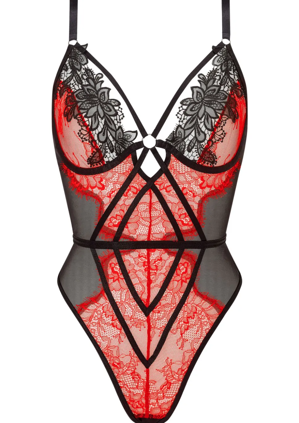 Lovers Secret Lace Crotchless Lingerie Body - Black/Red
