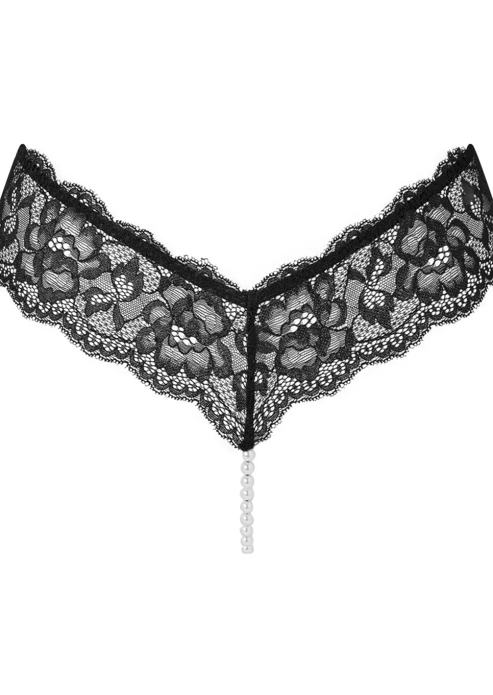Lucky Night Lace Pearl Crotchless String - Black