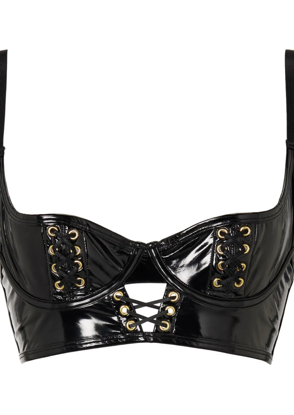 Lustful Lure PU Lace Up Balcony Bra - Black