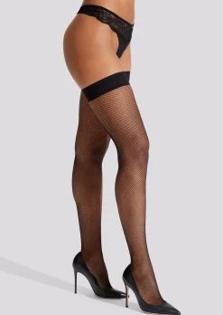 Micro Fishnet Seamed Hold Ups - Black