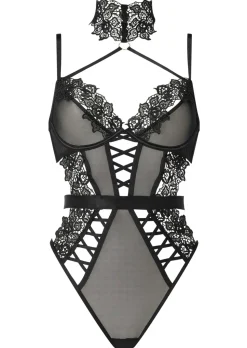 Midnight Muse Guipure Lace Crotchless Lingerie Body - Black