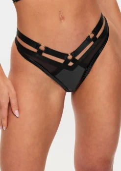 Minx PU Harness Crotchless Thong - Black