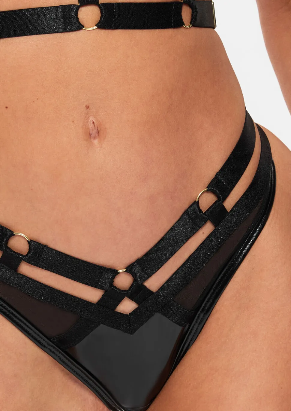 Minx PU Harness Crotchless Thong - Black