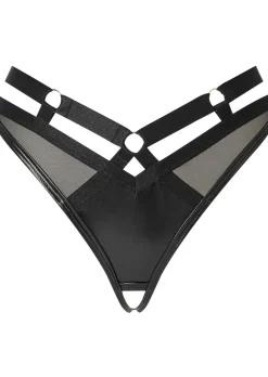 Minx PU Harness Crotchless Thong - Black