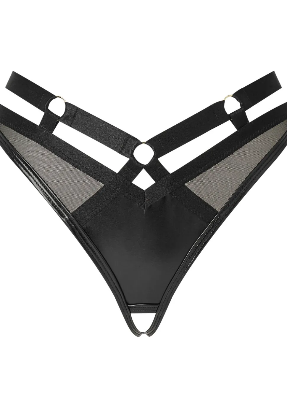 Minx PU Harness Crotchless Thong - Black