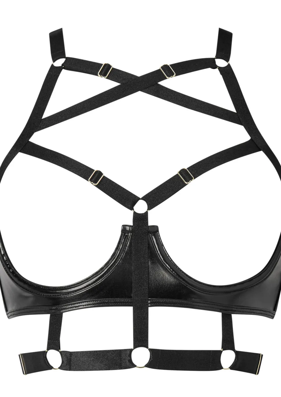Minx PU Harness Peephole Bra - Black
